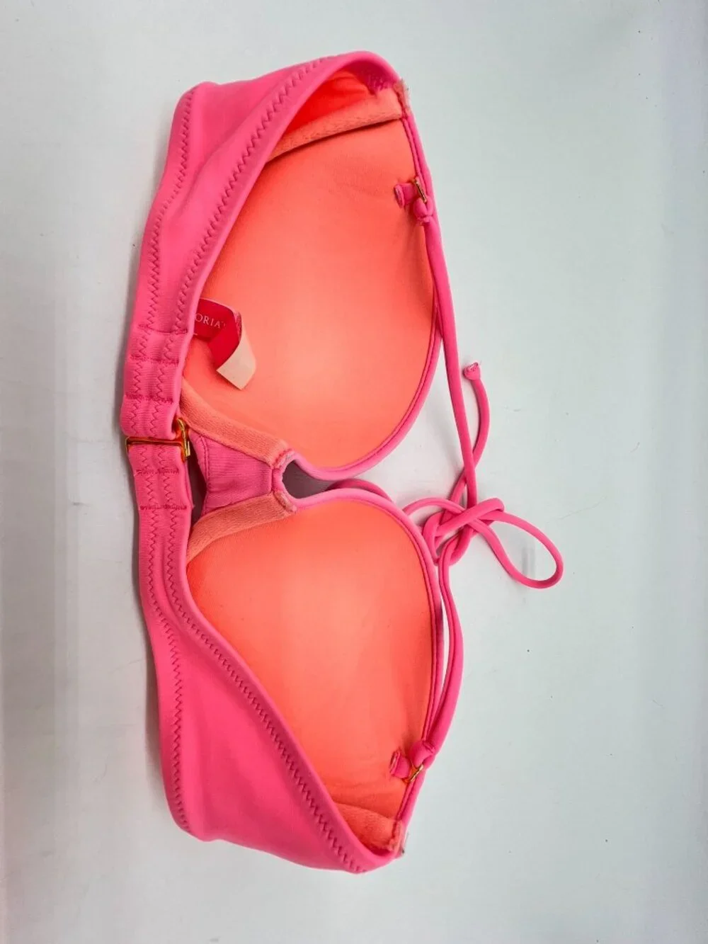 Victoria's Secret Pink Halter Bikini Top Orange Strapless Bandeau Top Size 32B